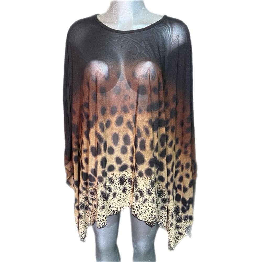 Step In Style Poncho-Top Shawl 1X Leopard Animal Print Lagenlook Mobwife Sheer